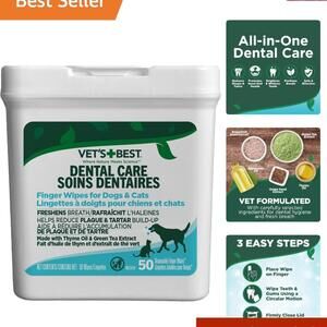 Vet’s Best Oral Care Wipes - 50 Count for Dogs & Cats - Fresh Breath Protection
